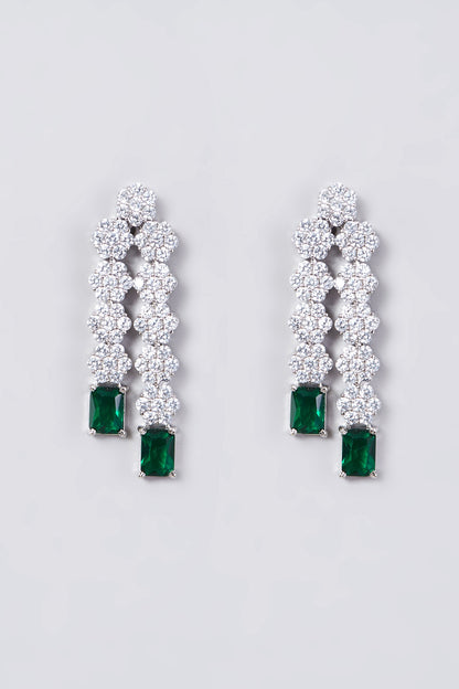 White Finish Necklace Set With Green Zircons