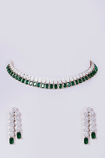 Rose Gold Finish Green Zircon Necklace Set