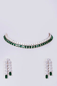 Rose Gold Finish Green Zircon Necklace Set