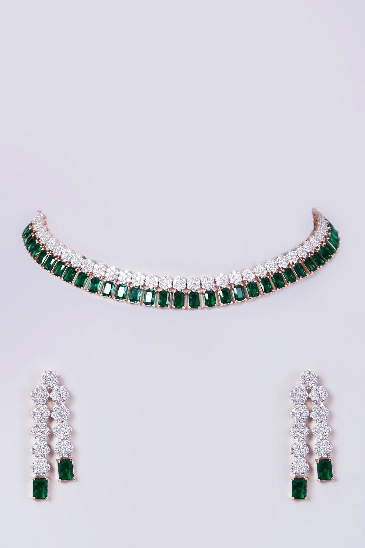 Rose Gold Finish Green Zircon Necklace Set