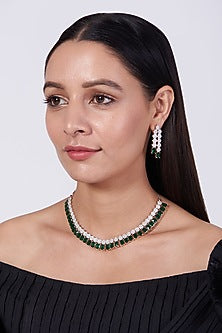 Rose Gold Finish Green Zircon Necklace Set