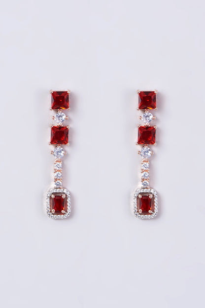 Rose Gold Finish Necklace Set With Red Zircons