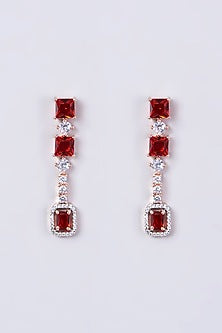 Rose Gold Finish Necklace Set With Red Zircons