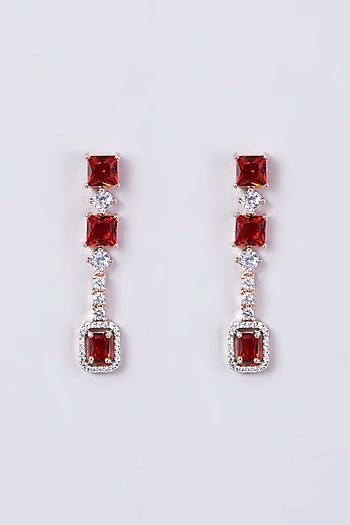 Rose Gold Finish Necklace Set With Red Zircons