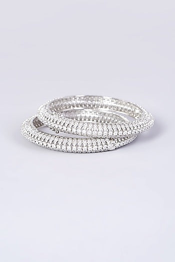 White Finish Faux Diamonds Bangles