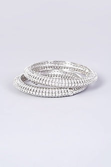 White Finish Faux Diamonds Bangles