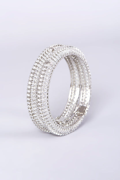 White Finish Faux Diamonds Bangles