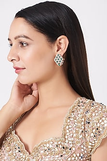 Rose Gold Finish Earrings With Green Stones