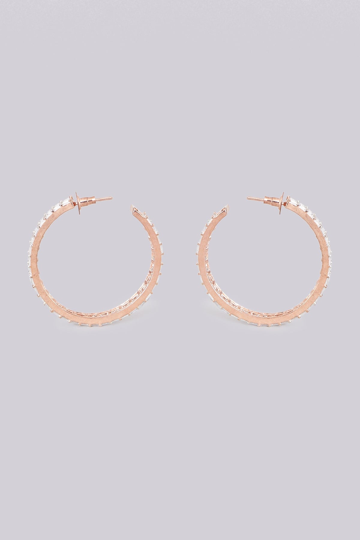 Rose Gold Finish Faux Diamond Hoop Earrings