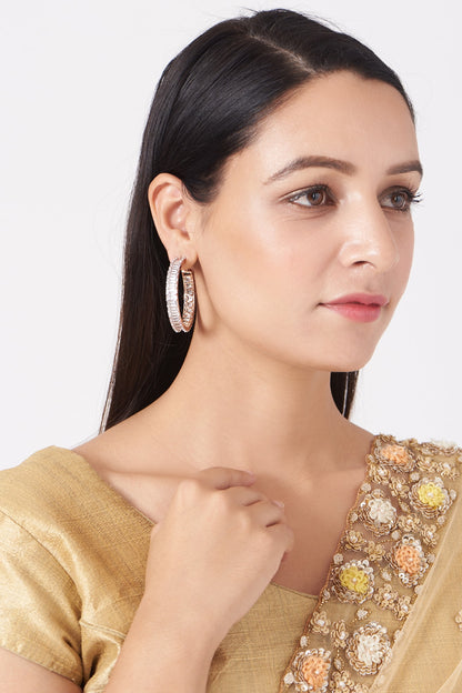 Rose Gold Finish Faux Diamond Hoop Earrings