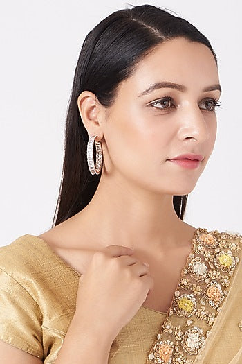 Rose Gold Finish Faux Diamond Hoop Earrings