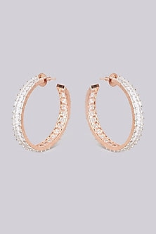 Rose Gold Finish Faux Diamond Hoop Earrings