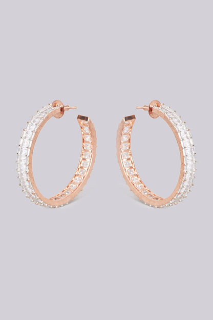 Rose Gold Finish Faux Diamond Hoop Earrings
