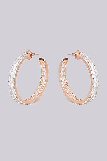Rose Gold Finish Faux Diamond Hoop Earrings