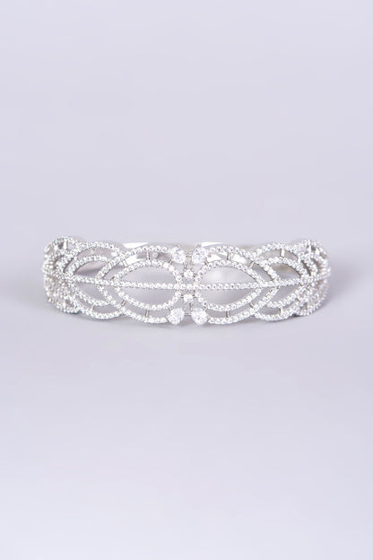 White Finish Zircons & Faux Diamonds Bangle