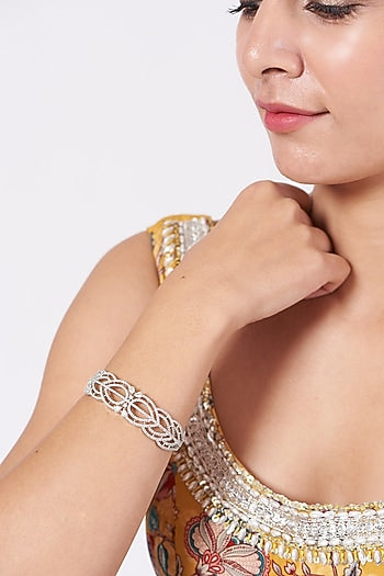 White Finish Zircons & Faux Diamonds Bangle