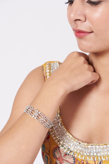 White Finish Zircons & Faux Diamonds Bangle