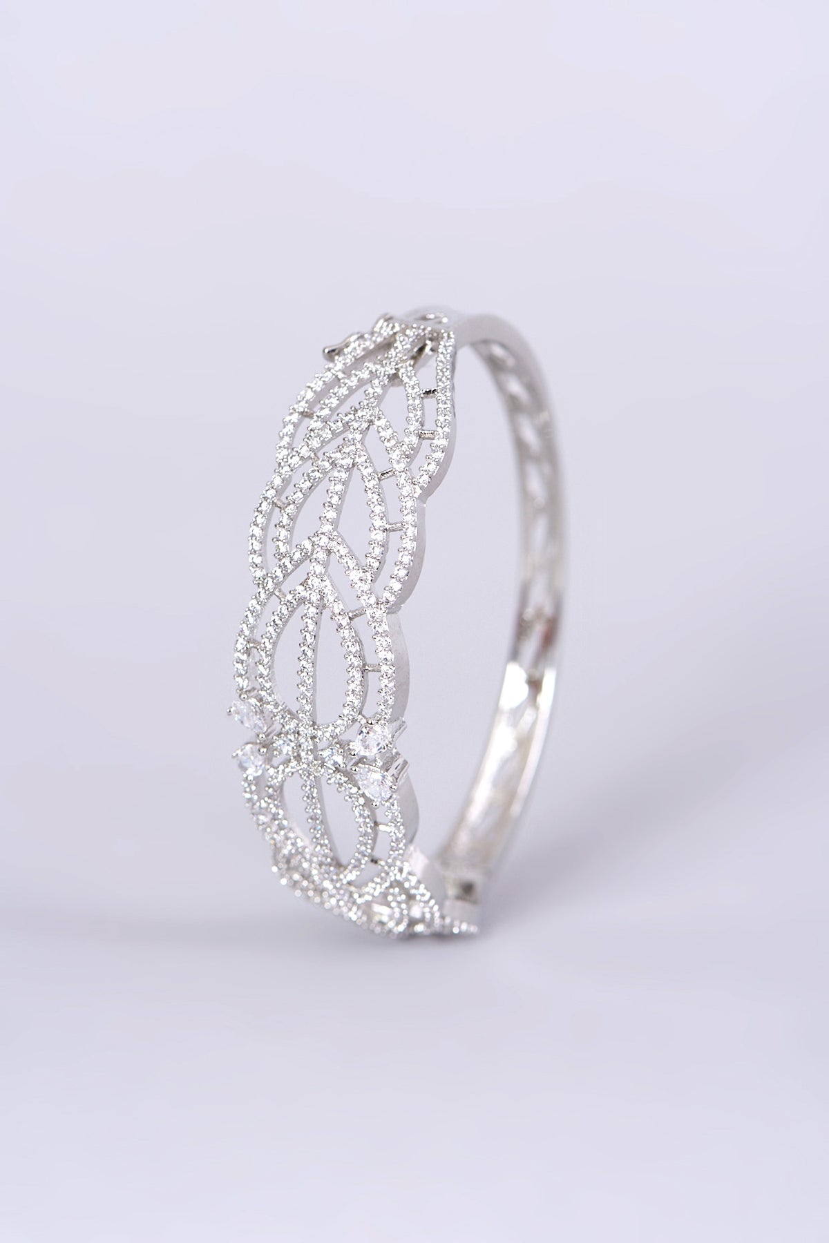 White Finish Zircons & Faux Diamonds Bangle