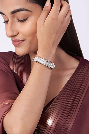 Rose Gold Finish Faux Diamond Openable Bangle