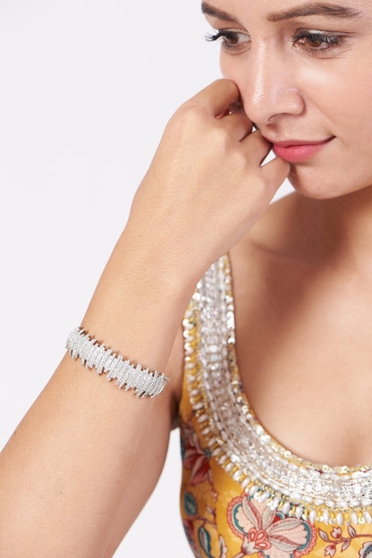 White Finish Faux Diamond Openable Bangle