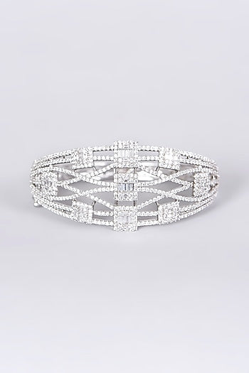 White Finish Openable Bangle With Faux Diamonds