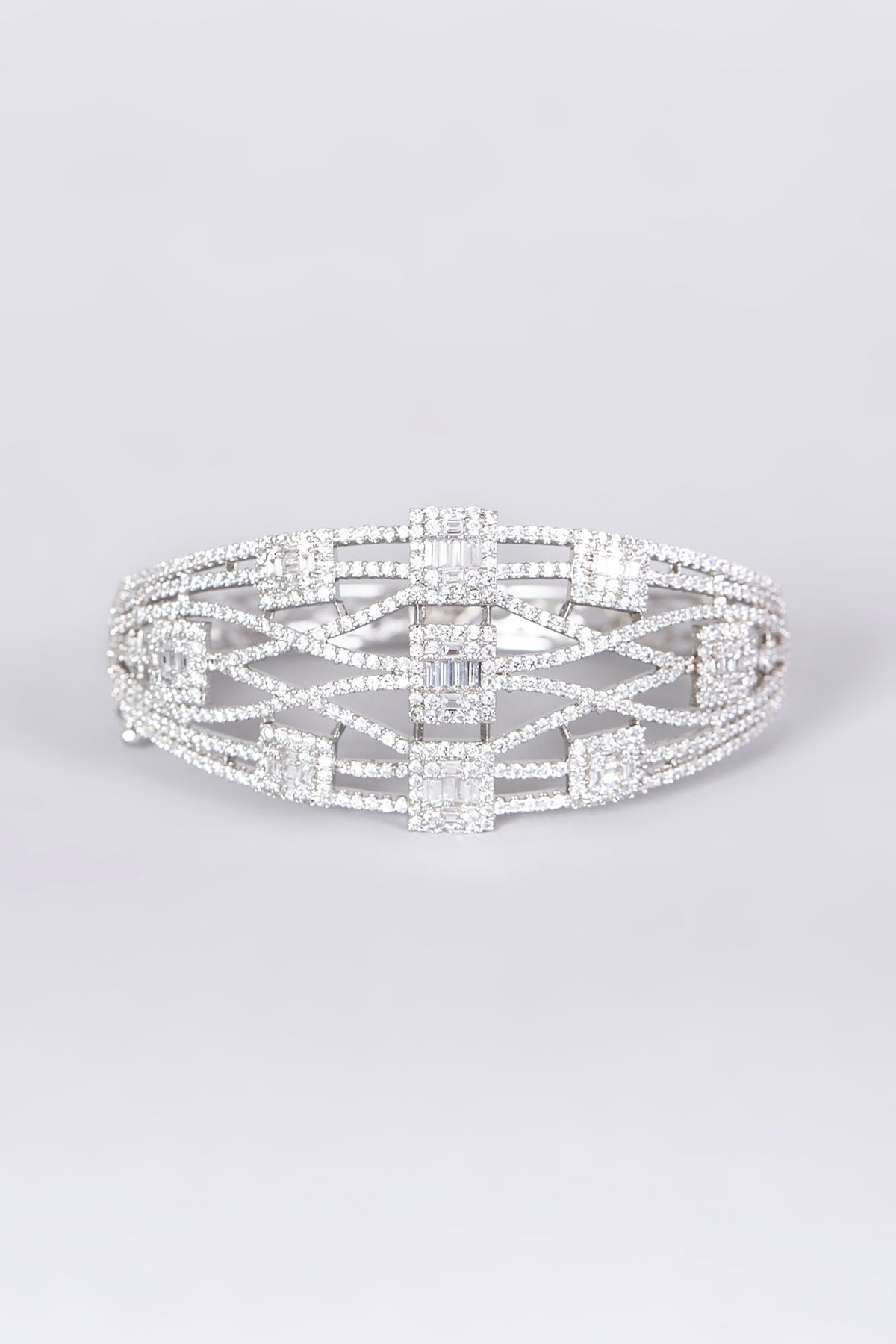 White Finish Openable Bangle With Faux Diamonds