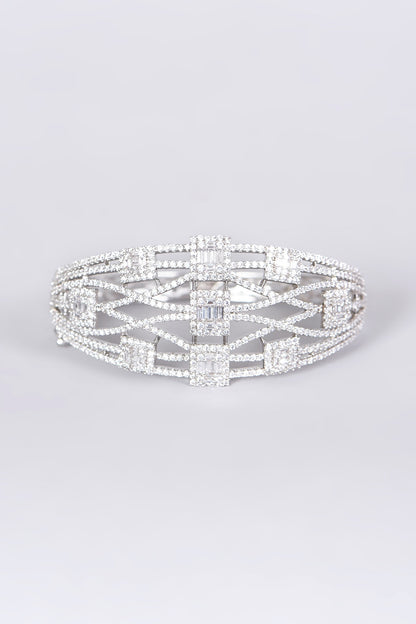 White Finish Openable Bangle With Faux Diamonds