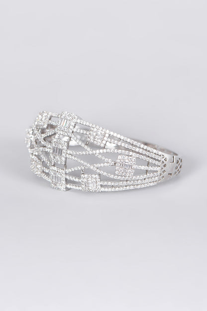 White Finish Openable Bangle With Faux Diamonds