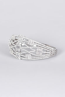 White Finish Openable Bangle With Faux Diamonds