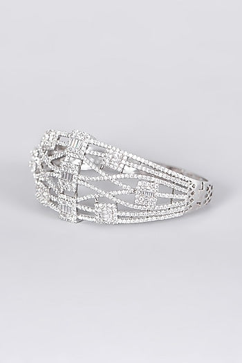 White Finish Openable Bangle With Faux Diamonds