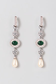 Black Rhodium Finish Zircon & Pearl Earrings