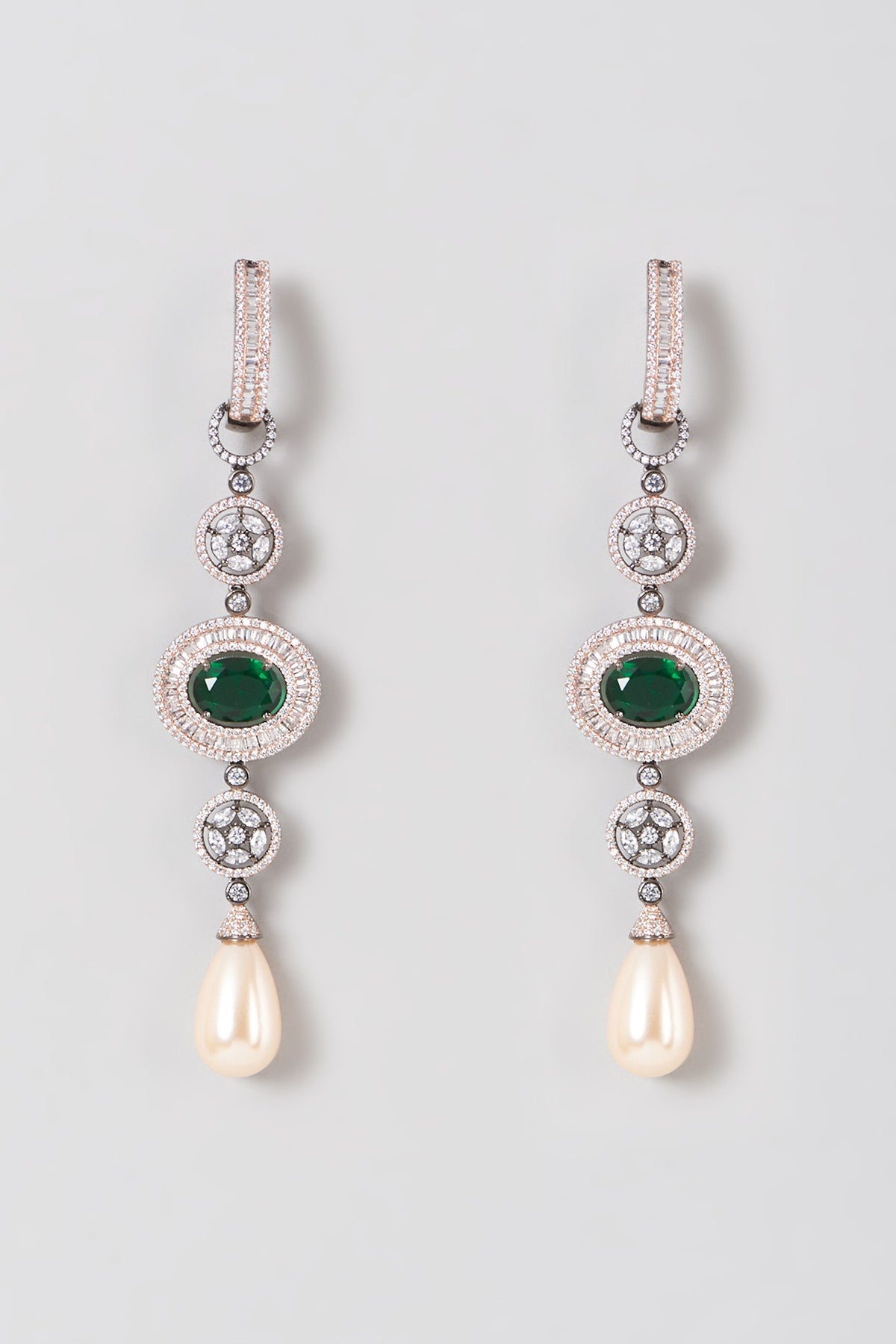 Black Rhodium Finish Zircon & Pearl Earrings
