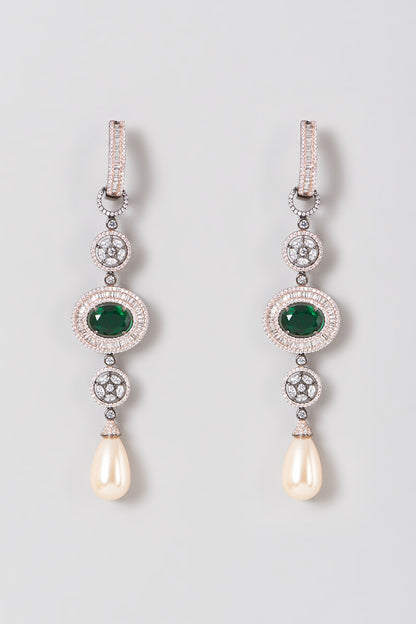 Black Rhodium Finish Zircon & Pearl Earrings