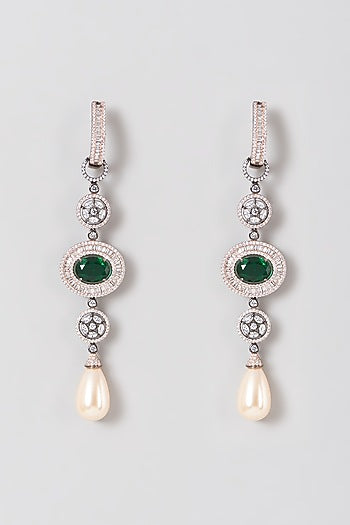 Black Rhodium Finish Zircon & Pearl Earrings
