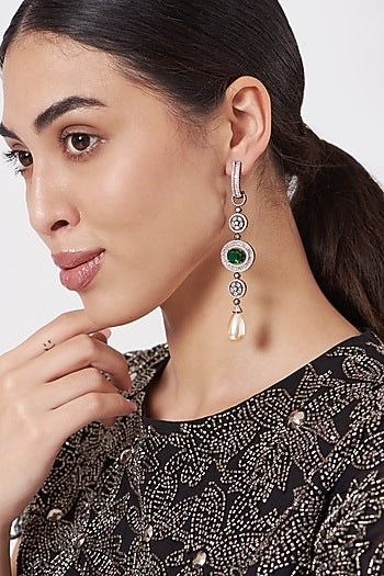 Black Rhodium Finish Zircon & Pearl Earrings