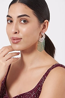 Rose Gold Finish Zircon & Green Synthetic Stone Dangler Earrings