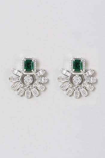 White Finish Faux Diamond Earrings