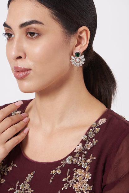 White Finish Faux Diamond Earrings
