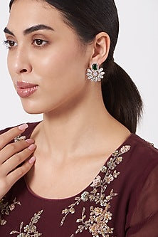 White Finish Faux Diamond Earrings