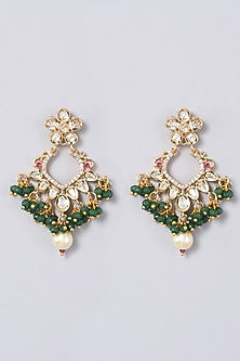 Gold Finish Kundan Polki & Green Beaded Earrings