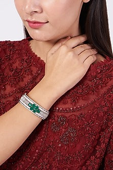 White Finish Faux Diamond Broad Bangle