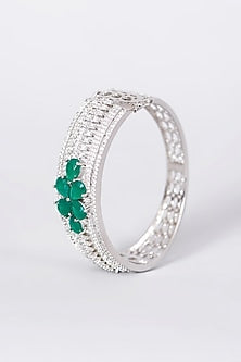 White Finish Faux Diamond Broad Bangle