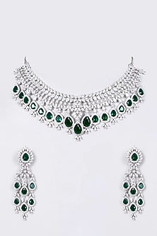 White Finish Necklace Set With Diamonds