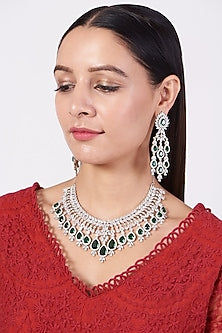 White Finish Necklace Set With Diamonds