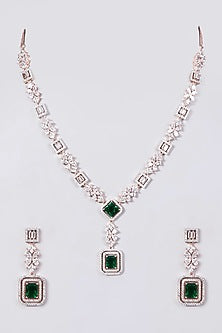 Rose Gold Finish Faux Diamond Long Necklace Set