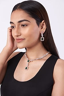 Rose Gold Finish Faux Diamond Long Necklace Set