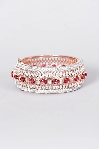 Rose Gold Finish Faux Diamond Broad Bangle