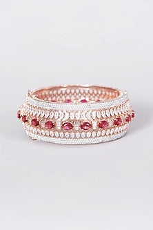 Rose Gold Finish Faux Diamond Broad Bangle