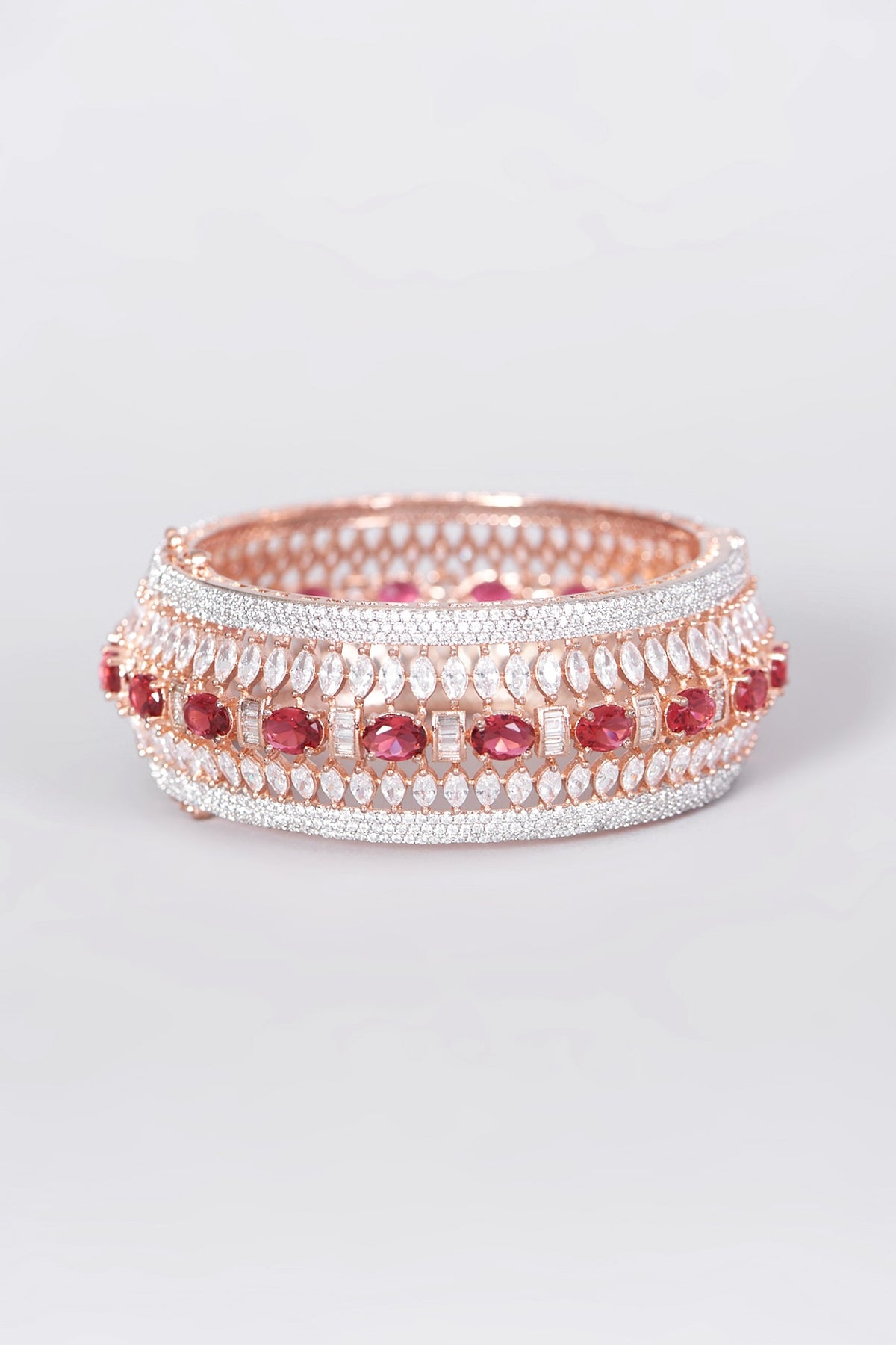 Rose Gold Finish Faux Diamond Broad Bangle
