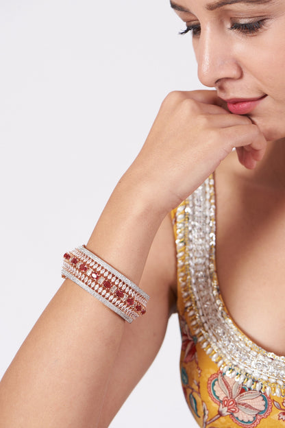 Rose Gold Finish Faux Diamond Broad Bangle